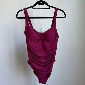 Tempt Me Ruched Beachy Tummy‎ Control One Piece Swimsuit Medium Burgundy
